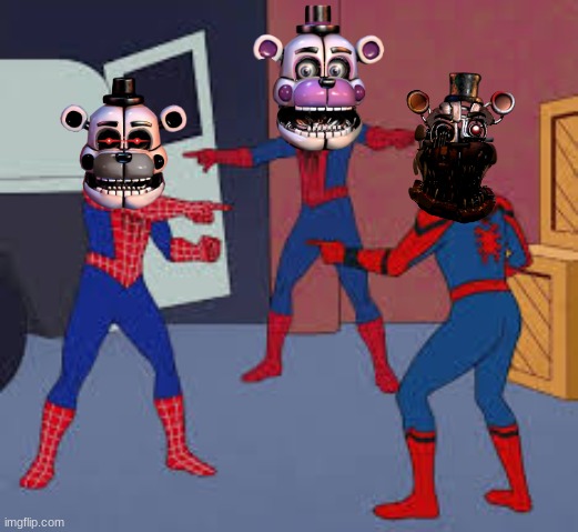 To many Ffreddys | image tagged in spiderman pointing | made w/ Imgflip meme maker