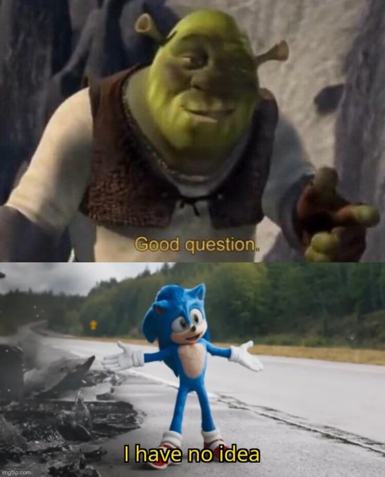 image tagged in shrek good question,sonic i have no idea | made w/ Imgflip meme maker