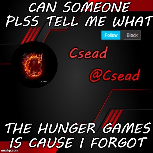 CAN SOMEONE PLSS TELL ME WHAT; THE HUNGER GAMES IS CAUSE I FORGOT | made w/ Imgflip meme maker