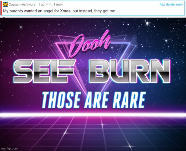 OOF | image tagged in self burn | made w/ Imgflip meme maker