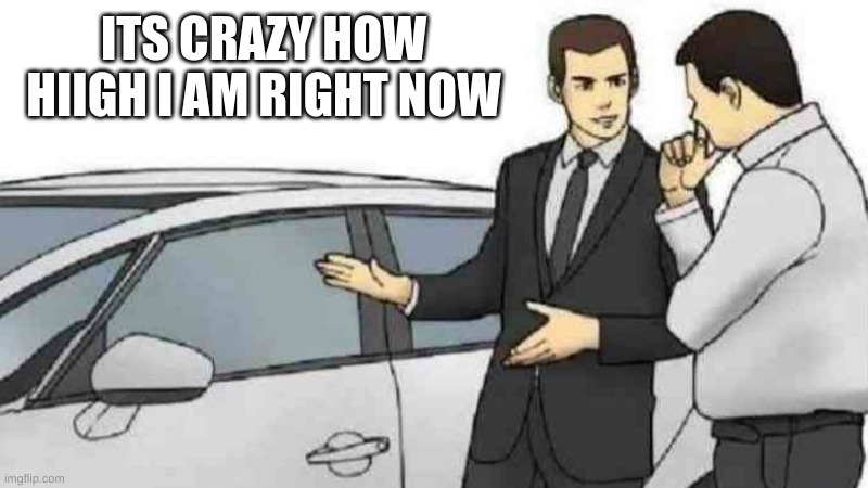 Car Salesman Slaps Roof Of Car | ITS CRAZY HOW HIIGH I AM RIGHT NOW | image tagged in memes,car salesman slaps roof of car | made w/ Imgflip meme maker