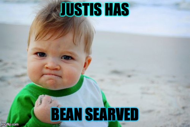 Success Kid Original Meme | JUSTIS HAS; BEAN SEARVED | image tagged in memes,success kid original | made w/ Imgflip meme maker