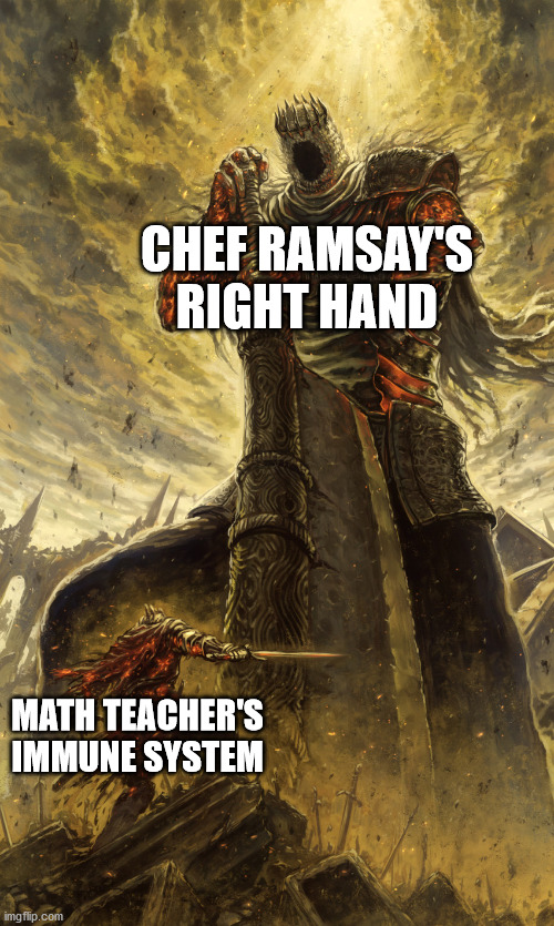 Monster vs me | CHEF RAMSAY'S RIGHT HAND; MATH TEACHER'S IMMUNE SYSTEM | image tagged in monster vs me | made w/ Imgflip meme maker