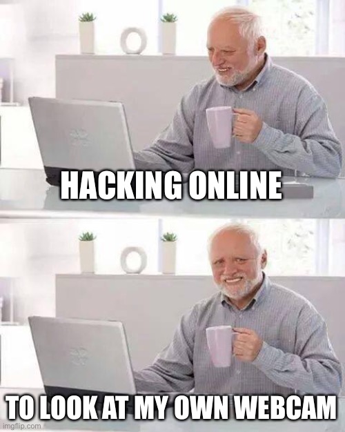 Hide the Pain Harold | HACKING ONLINE; TO LOOK AT MY OWN WEBCAM | image tagged in memes,hide the pain harold | made w/ Imgflip meme maker
