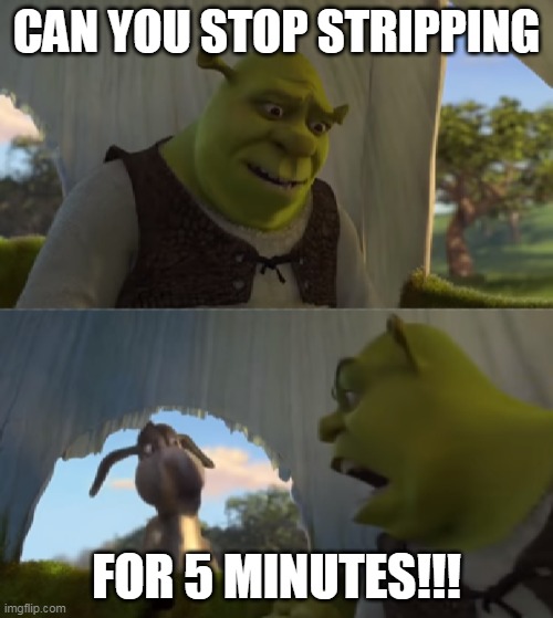Can you stop for x minutes | CAN YOU STOP STRIPPING; FOR 5 MINUTES!!! | image tagged in can you stop for x minutes | made w/ Imgflip meme maker