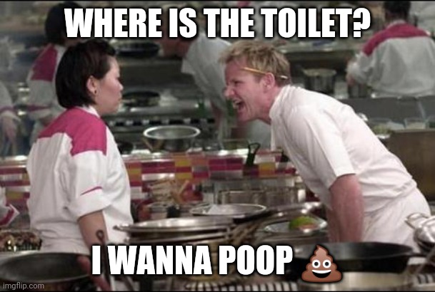 Angry Chef Gordon Ramsay Meme | WHERE IS THE TOILET? I WANNA POOP 💩 | image tagged in memes,angry chef gordon ramsay | made w/ Imgflip meme maker