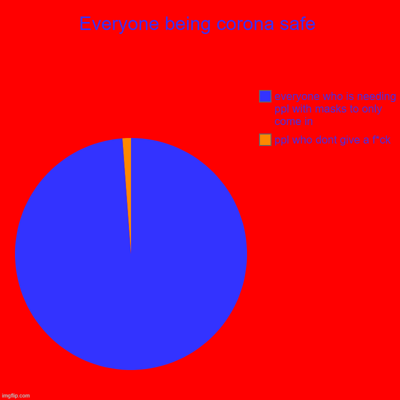 Everyone being corona safe | ppl who dont give a f*ck, everyone who is needing ppl with masks to only come in | image tagged in charts,pie charts | made w/ Imgflip chart maker
