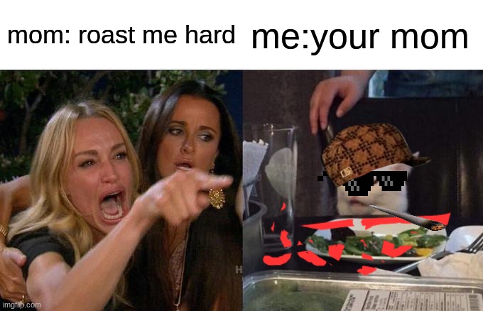 sooo funny?! | mom: roast me hard; me:your mom | image tagged in memes,woman yelling at cat | made w/ Imgflip meme maker