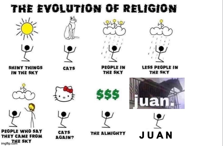 juan is love, juan is life | J U A N | image tagged in the evolution of religion | made w/ Imgflip meme maker