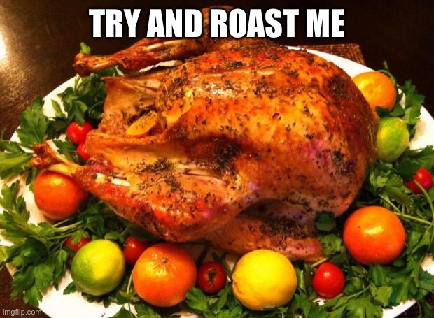 Roasted turkey | TRY AND ROAST ME | image tagged in roasted turkey | made w/ Imgflip meme maker