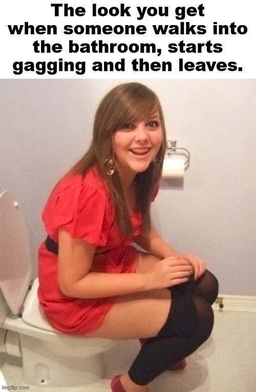 This is one smelly meme. | The look you get when someone walks into the bathroom, starts gagging and then leaves. | image tagged in gag,bathroom humor | made w/ Imgflip meme maker