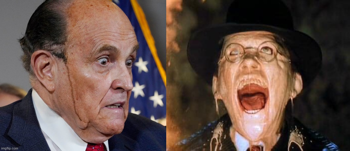 Rudy melting | image tagged in rudy giuliani,raiders of the lost ark | made w/ Imgflip meme maker