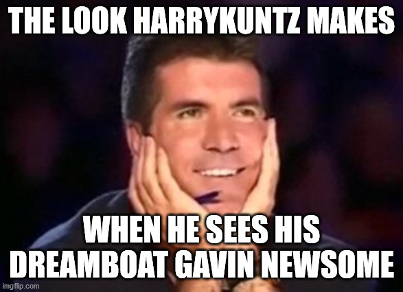 In love simon | THE LOOK HARRYKUNTZ MAKES WHEN HE SEES HIS DREAMBOAT GAVIN NEWSOME | image tagged in in love simon | made w/ Imgflip meme maker