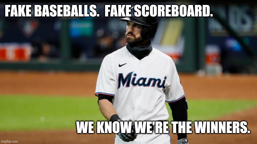 Trump 2020... Never Concede. | FAKE BASEBALLS.  FAKE SCOREBOARD. WE KNOW WE'RE THE WINNERS. | image tagged in biden wins with real votes,trumpers don't understand losing,fake ball,lawsuit for the loss,sue if you don't like the results | made w/ Imgflip meme maker