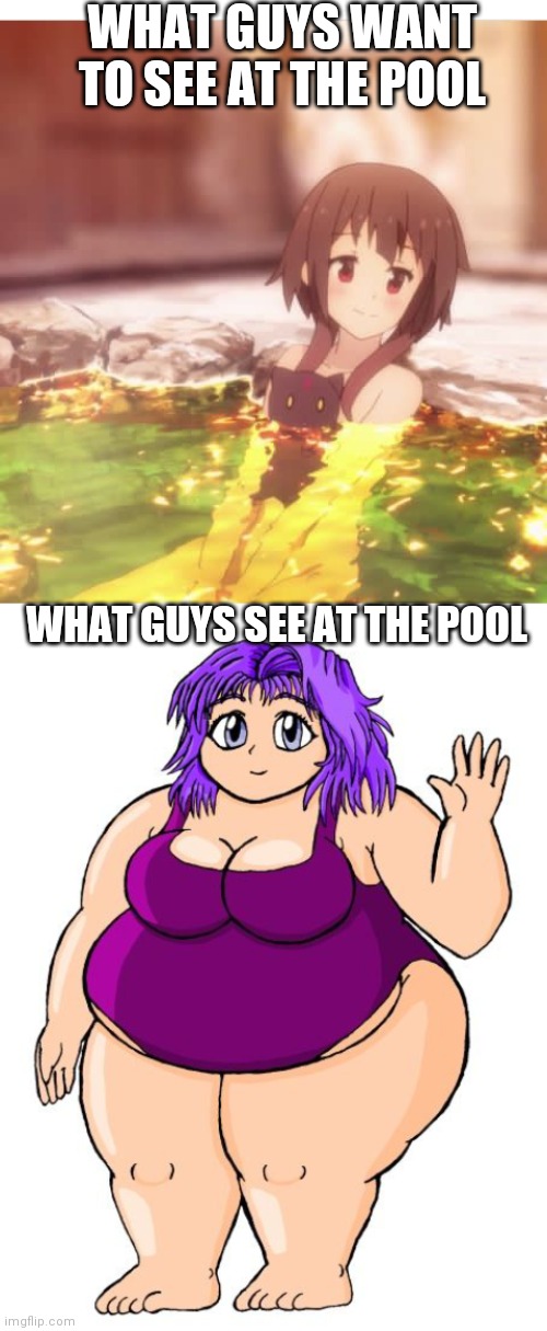 As much as I like that cat sometimes I wish he would move | WHAT GUYS WANT TO SEE AT THE POOL; WHAT GUYS SEE AT THE POOL | image tagged in anime,pool | made w/ Imgflip meme maker
