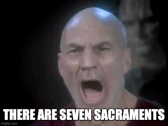 THERE ARE SEVEN SACRAMENTS | THERE ARE SEVEN SACRAMENTS | image tagged in picard four lights | made w/ Imgflip meme maker