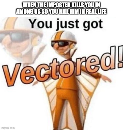 You just got vectored | WHEN THE IMPOSTER KILLS YOU IN AMONG US SO YOU KILL HIM IN REAL LIFE | image tagged in you just got vectored,among us,funny | made w/ Imgflip meme maker