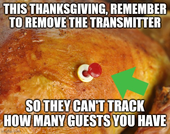 Transmitter Turkey | THIS THANKSGIVING, REMEMBER TO REMOVE THE TRANSMITTER; SO THEY CAN'T TRACK HOW MANY GUESTS YOU HAVE | image tagged in thanksgiving,turkeys,2020 sucks | made w/ Imgflip meme maker