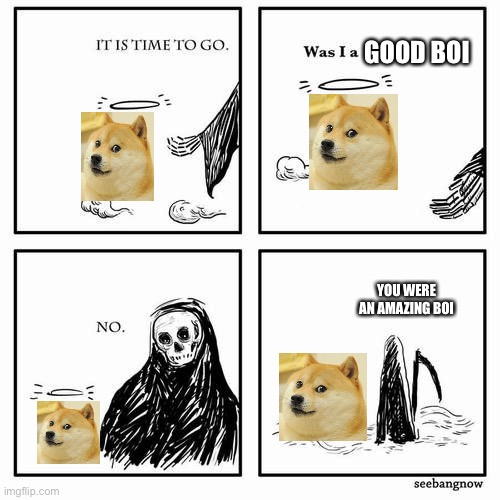 It is time to go | GOOD BOI; YOU WERE AN AMAZING BOI | image tagged in it is time to go | made w/ Imgflip meme maker