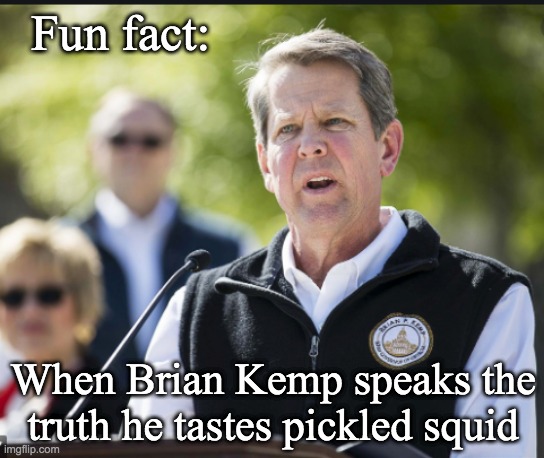 Georgia certifies Biden win | Fun fact:; When Brian Kemp speaks the truth he tastes pickled squid | image tagged in politics,georgia,governor,votes,election | made w/ Imgflip meme maker