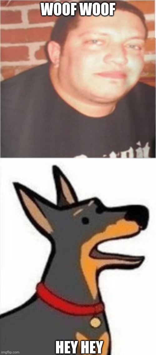 WOOF WOOF; HEY HEY | image tagged in sal vulcano,does your dog bite | made w/ Imgflip meme maker