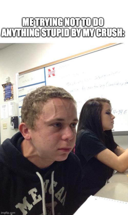 trying not to do anything stupid by my crush | ME TRYING NOT TO DO ANYTHING STUPID BY MY CRUSH: | image tagged in hold fart,crush,stupid,relatable | made w/ Imgflip meme maker