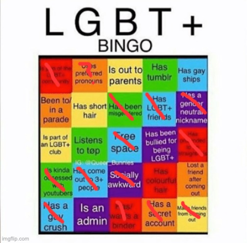 I use preferred pronouns online but not IRL so idk... | image tagged in lgbt bingo | made w/ Imgflip meme maker