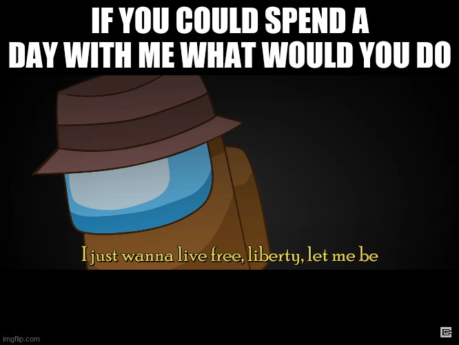 IF YOU COULD SPEND A DAY WITH ME WHAT WOULD YOU DO | image tagged in i just wanna live free liberty let me be | made w/ Imgflip meme maker