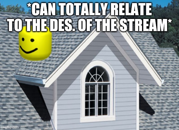 oof on le roof | *CAN TOTALLY RELATE TO THE DES. OF THE STREAM* | image tagged in oof on le roof | made w/ Imgflip meme maker