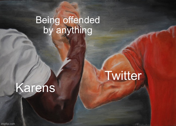 True tho | Being offended by anything; Twitter; Karens | image tagged in memes,epic handshake | made w/ Imgflip meme maker