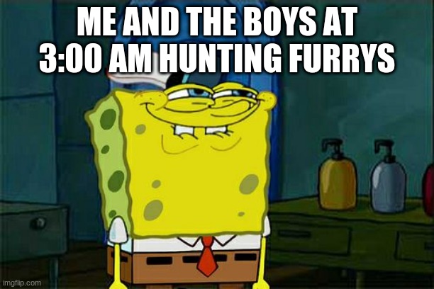 Don't You Squidward Meme | ME AND THE BOYS AT 3:00 AM HUNTING FURRYS | image tagged in memes,don't you squidward | made w/ Imgflip meme maker
