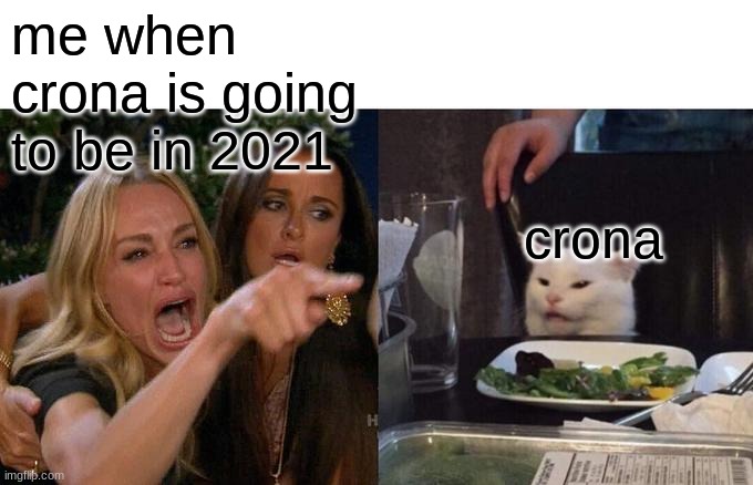 2021 | me when crona is going to be in 2021; crona | image tagged in memes,woman yelling at cat | made w/ Imgflip meme maker