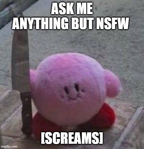 creepy kirby | ASK ME ANYTHING BUT NSFW; [SCREAMS] | image tagged in creepy kirby | made w/ Imgflip meme maker