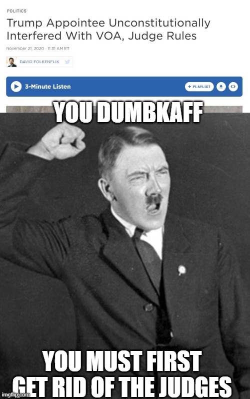 YOU DUMBKAFF YOU MUST FIRST GET RID OF THE JUDGES | image tagged in angry hitler | made w/ Imgflip meme maker