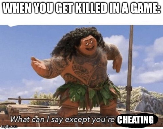 What can I say except you're welcome? | WHEN YOU GET KILLED IN A GAME:; CHEATING | image tagged in what can i say except you're welcome | made w/ Imgflip meme maker