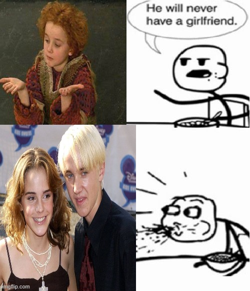 image tagged in harry potter,dating,draco malfoy,hermione granger | made w/ Imgflip meme maker
