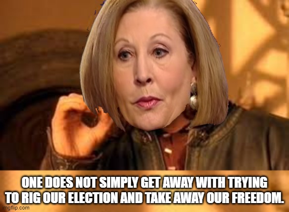 Sidney Powell. | ONE DOES NOT SIMPLY GET AWAY WITH TRYING TO RIG OUR ELECTION AND TAKE AWAY OUR FREEDOM. | image tagged in sidney powell | made w/ Imgflip meme maker