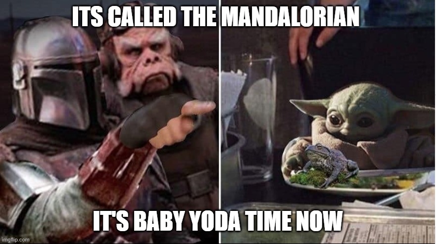 Mandalorian | ITS CALLED THE MANDALORIAN; IT'S BABY YODA TIME NOW | image tagged in mando at baby | made w/ Imgflip meme maker