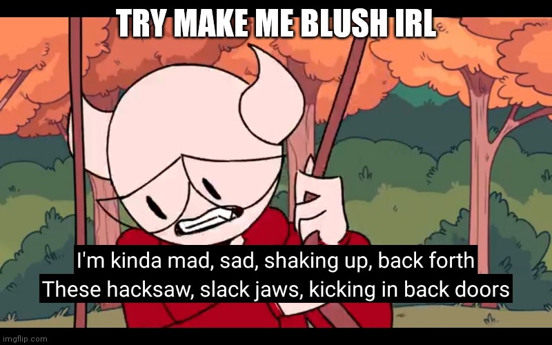 I'm kinda mad sad | TRY MAKE ME BLUSH IRL | image tagged in i'm kinda mad sad | made w/ Imgflip meme maker