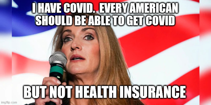 Kelly Loeffler Covid | I HAVE COVID.  EVERY AMERICAN
SHOULD BE ABLE TO GET COVID; BUT NOT HEALTH INSURANCE | image tagged in kelly loeffler,georgia senate race,covid,warnock | made w/ Imgflip meme maker