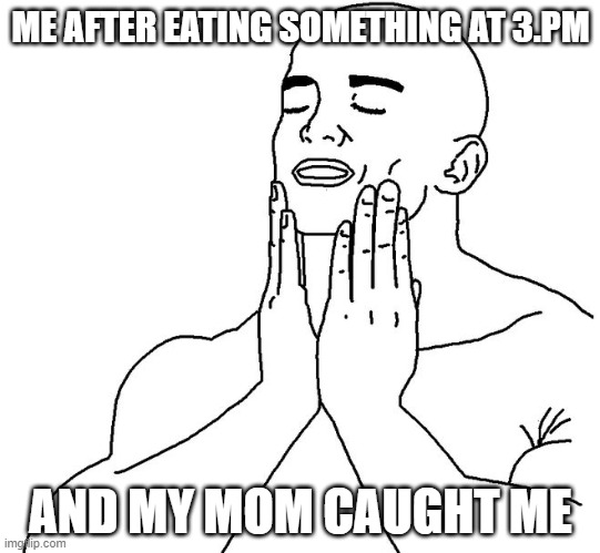 Satisfaction | ME AFTER EATING SOMETHING AT 3.PM; AND MY MOM CAUGHT ME | image tagged in satisfaction | made w/ Imgflip meme maker