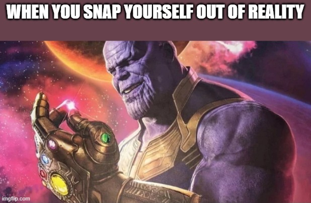Thanos Snap | WHEN YOU SNAP YOURSELF OUT OF REALITY | image tagged in thanos snap | made w/ Imgflip meme maker