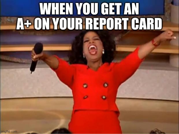 Oprah You Get A Meme | WHEN YOU GET AN A+ ON YOUR REPORT CARD | image tagged in memes,oprah you get a | made w/ Imgflip meme maker