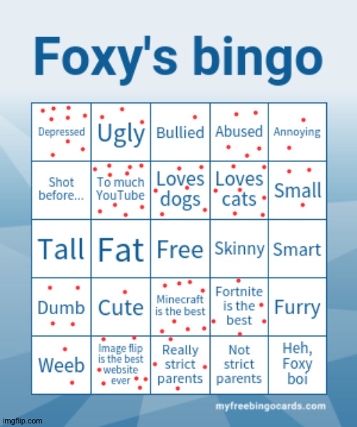 Foxy's bingo. | image tagged in foxy's bingo | made w/ Imgflip meme maker