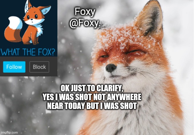 Yes... | OK JUST TO CLARIFY, YES I WAS SHOT NOT ANYWHERE NEAR TODAY BUT I WAS SHOT | image tagged in foxy's announcement template | made w/ Imgflip meme maker