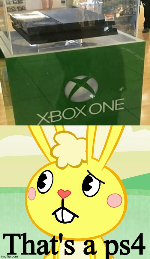 Not an Xbox one but ok... | That's a ps4 | image tagged in confused cuddles htf | made w/ Imgflip meme maker