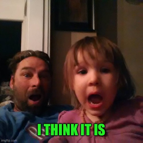 shocked dad daughter | I THINK IT IS | image tagged in shocked dad daughter | made w/ Imgflip meme maker