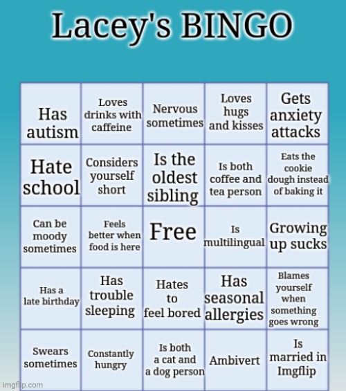 Lacey's BINGO | image tagged in lacey's bingo | made w/ Imgflip meme maker