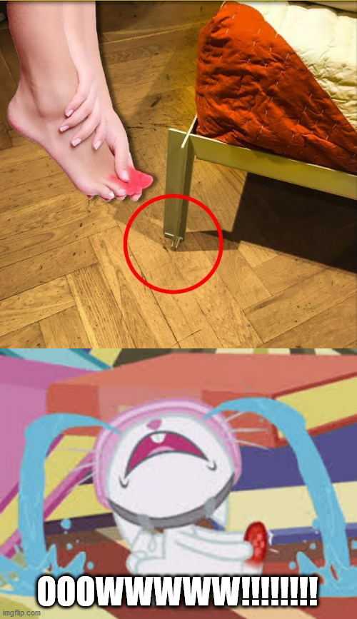 it is sticking out just to kill your foot, thank god it only got my toe | OOOWWWWW!!!!!!!! | image tagged in funny,mlp | made w/ Imgflip meme maker