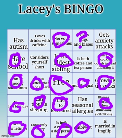 the question mark is s o m e t i  m e s | image tagged in lacey's bingo | made w/ Imgflip meme maker